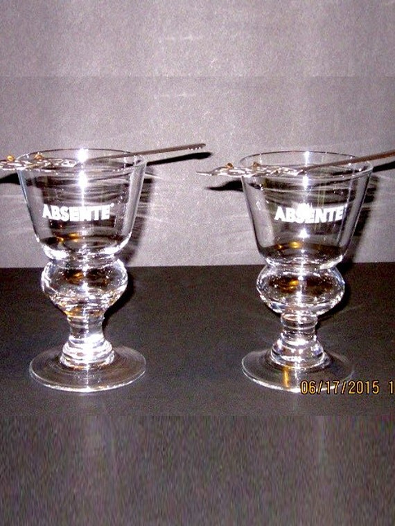 RARE Absente Absinthe Glasses and Wormwood Spoons........Free