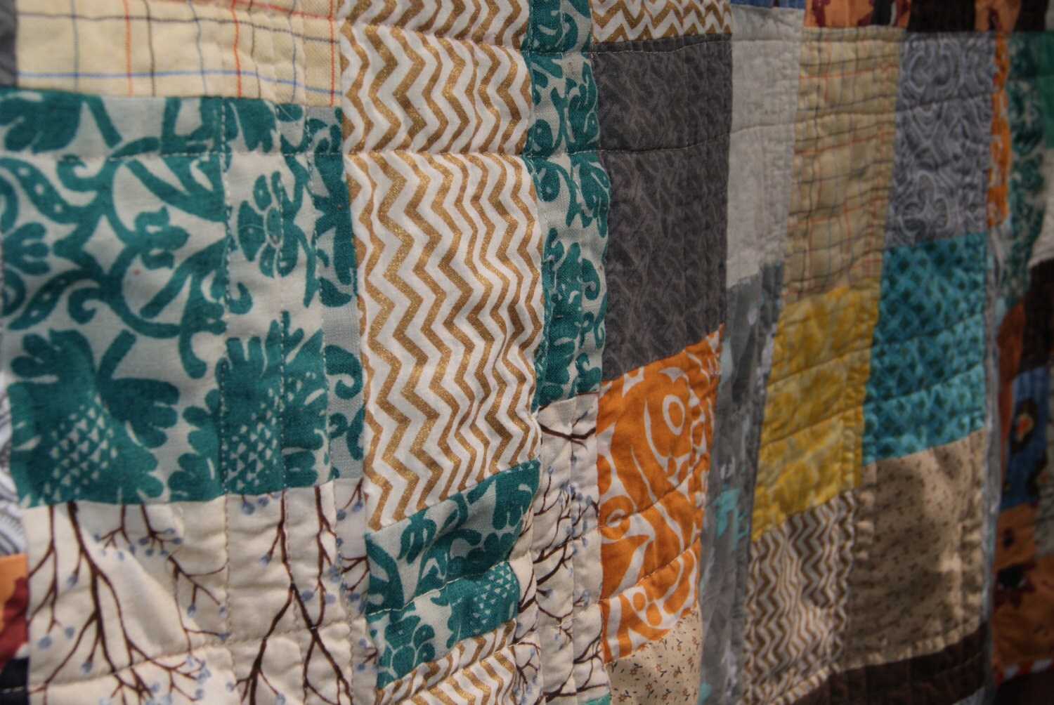 Quilts for Sale Modern Bohemian Style Quilt in Teal Brown