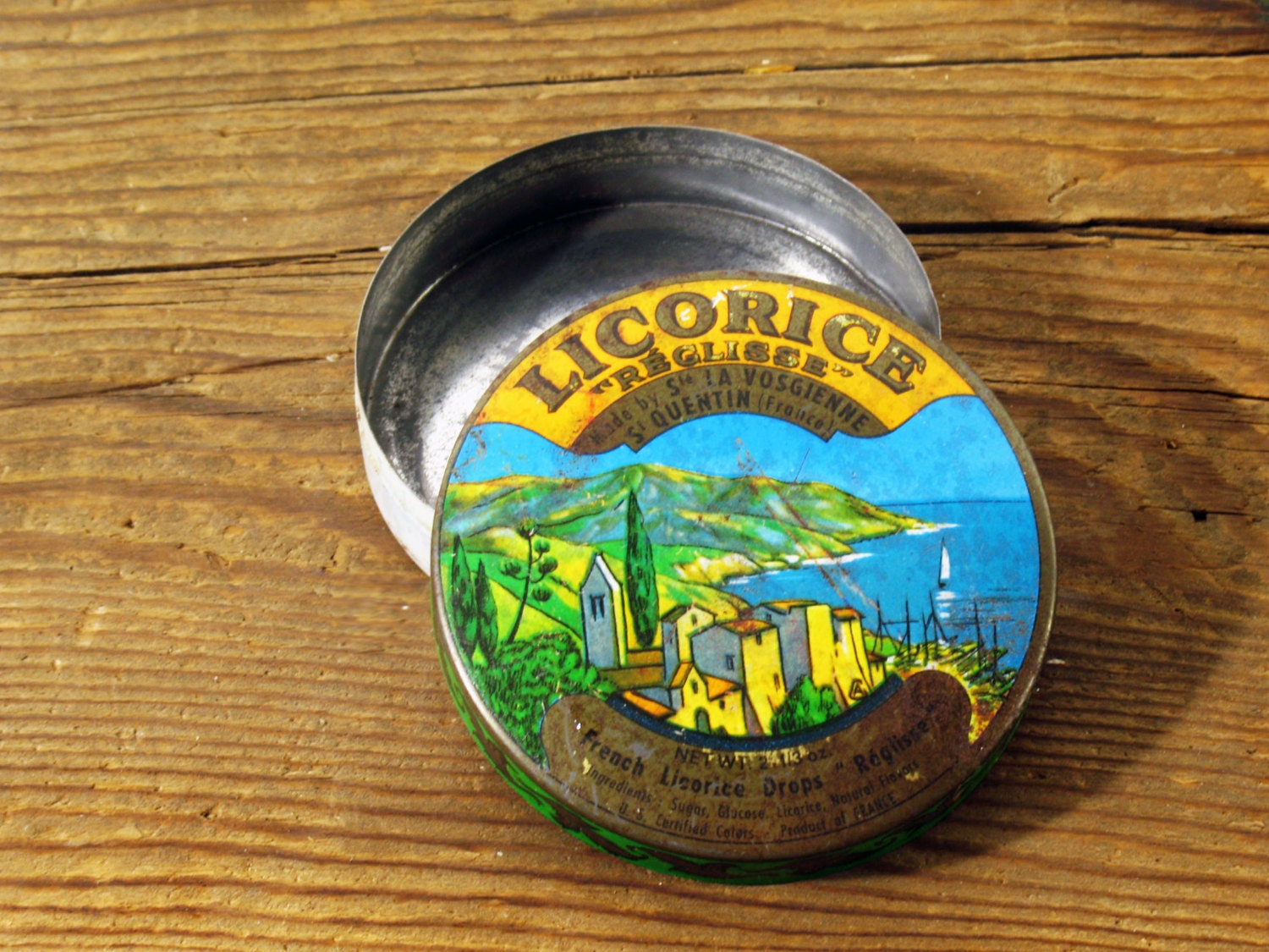 French Candy Tin Licorice Drops Metal Round by FleaCircuit on Etsy