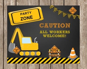 Construction Party Sign Instant Download ,Printable Construction decoration ,Truck Road Welcome Sign,Party Printable