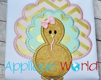 Scalloped Turkey Applique Embroidery-Instant Digital Download Design-Machine Applique Embroidery Design-Kids Applique Pattern. Fall Turkey.