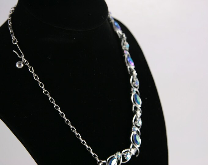 Vintage Crystal Blue Paste Rhinestone Coro like Prom Necklace 1950s Prom Necklace