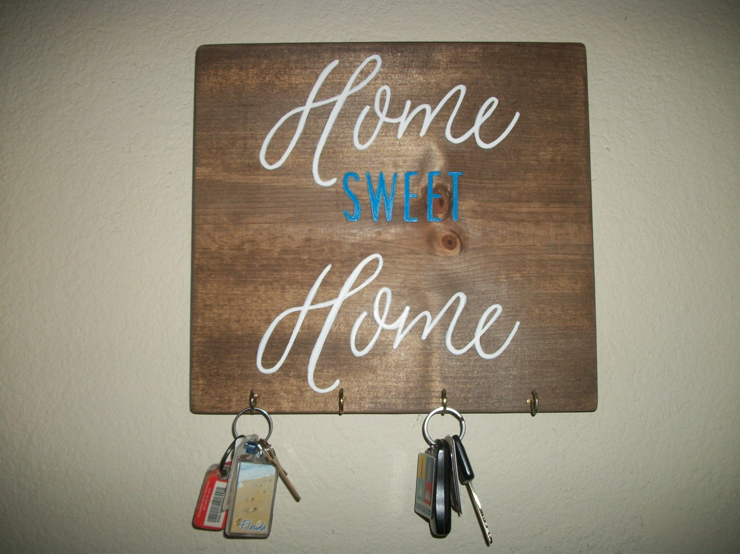 Wood sign rustic Home Sweet Home Key Holder Display by SignReads