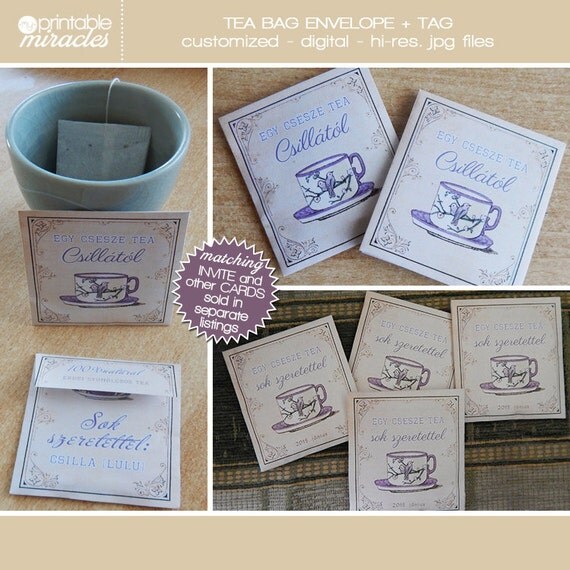 Tea bag favors Vintage printable tea bag envelope Bridal