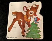 Set of 4 RUDOLPH the Red Nosed Reindeer, Christmas Gift Tags, Gift Cards, Scrapbooking, Robert L May Co, Circa 1980s
