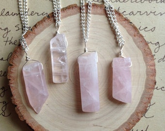 Rose Quartz Necklace-Crystal Necklace-Pink Quartz Necklace-Healing Necklace-Rose Quartz Jewelry - Layering Necklace