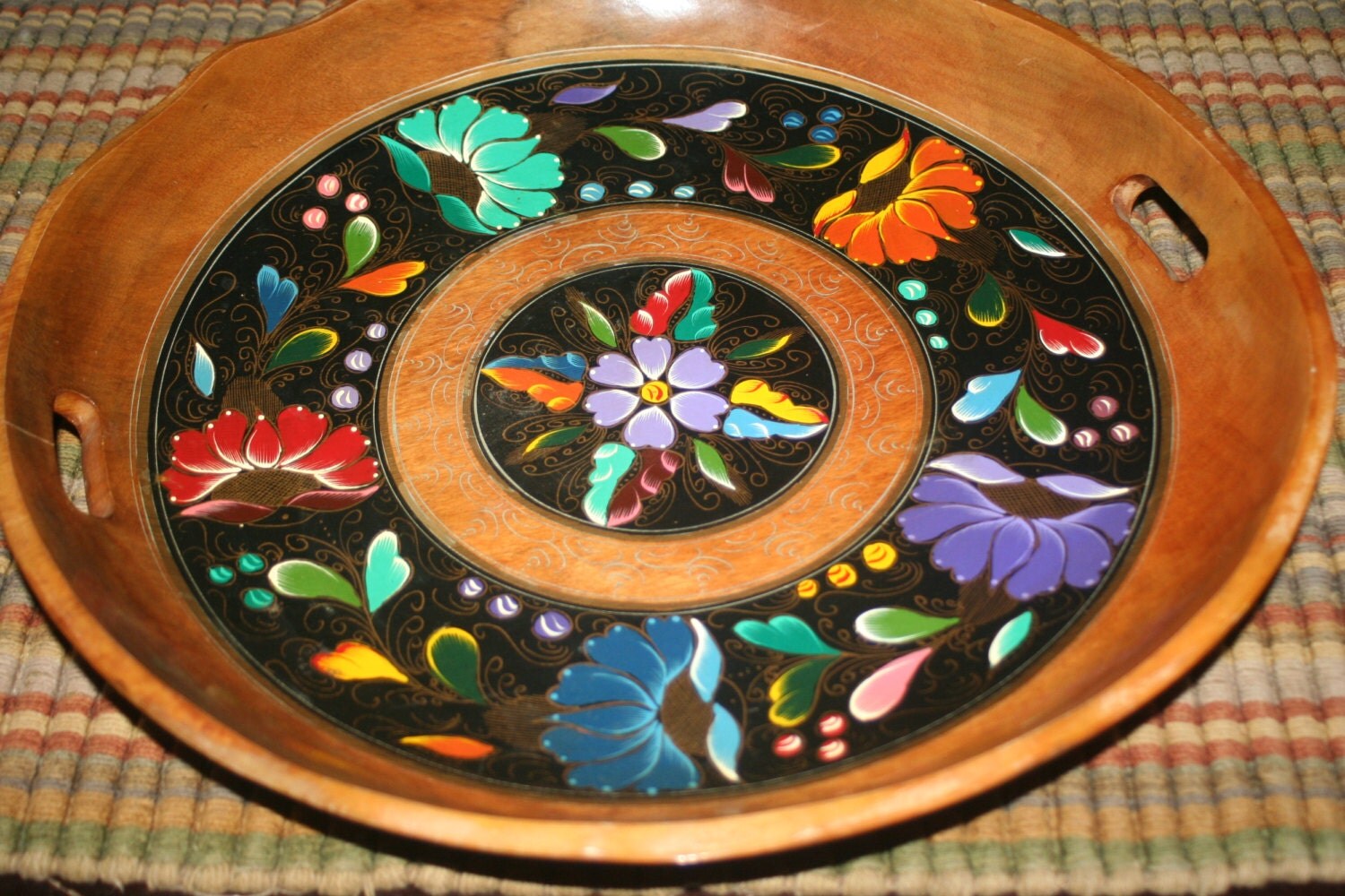 Hand Painted Wooden Serving Tray Floral Design With Handles – Haute Juice