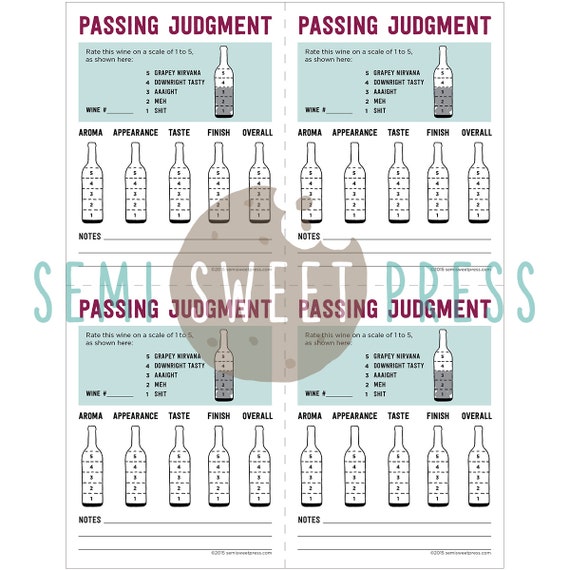 Printable Score Cards for Wine Tasting Party