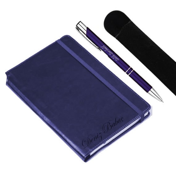 Personalized Notebook And Pen Set Darkblue Custom Name