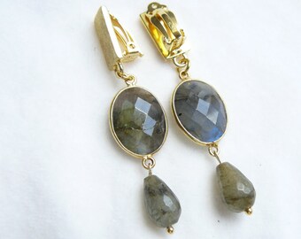 Clip earrings gold long