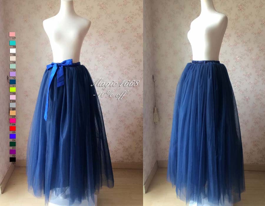 Maxi Skirt In Navy Blue Full Tulle Skirts Women Tutu Skirt