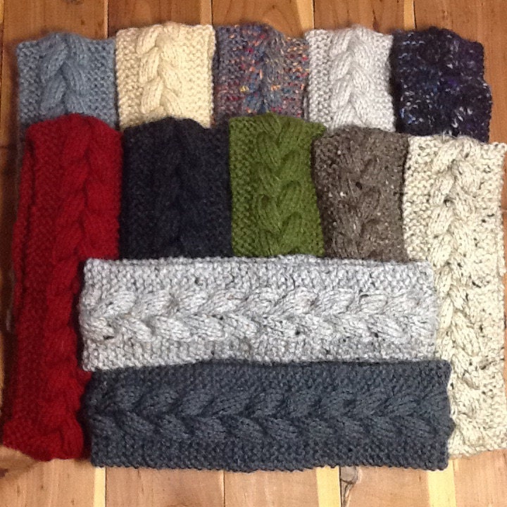 Cable Knit Headband ear warmers choose width optional