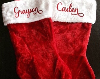 Personalized Red Plush Stocking - Christmas Stockings - Unique Christmas Décor- Baby's First Stocking- Affordable Personalized Stocking