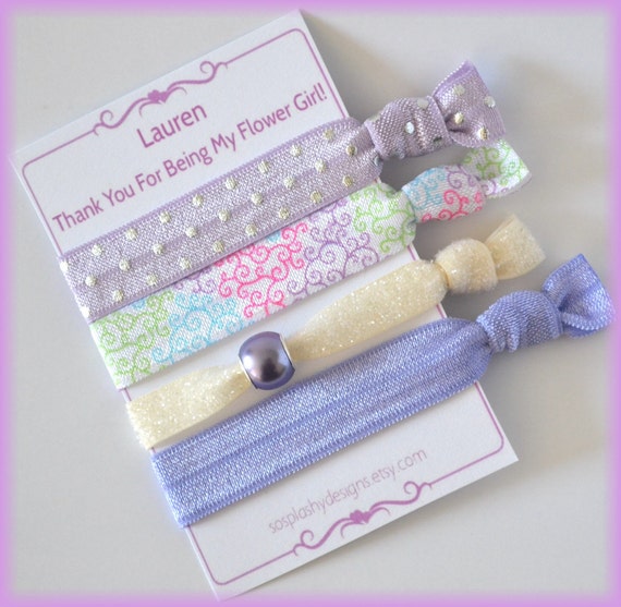 Personalized Flower Girl Hair Ties. Flower girl gift custom