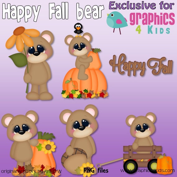 Happy fall bear Digital Clipart Clip art for scrapbooking