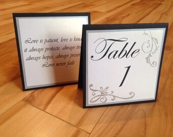Wedding Table Numbers, Personalized Table Numbers, Table Number With Love Quotes, Black and Silver Wedding Table Numbers, Elegant Wedding