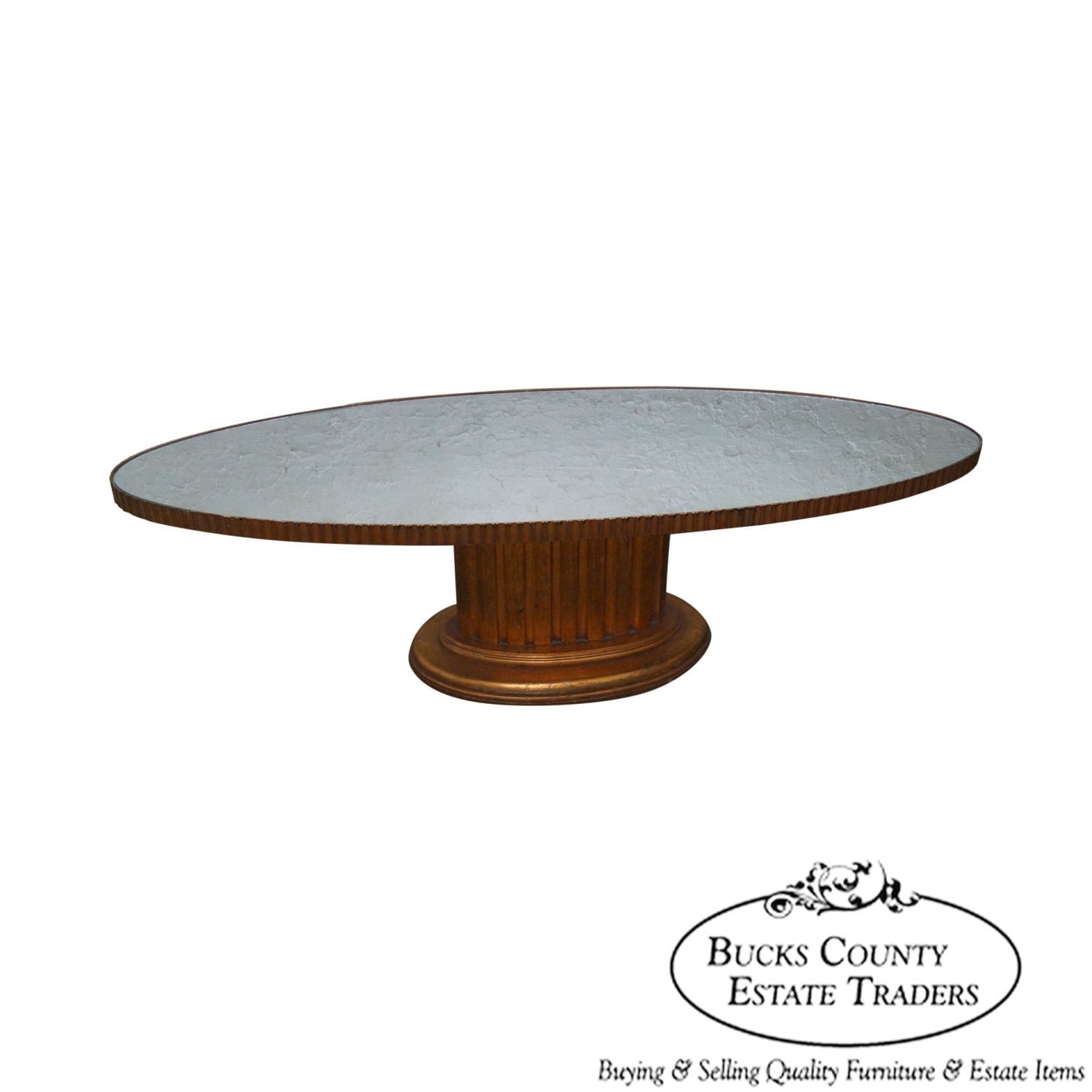 Vintage Hollywood Regency Oval Gilt Wood Coffee Table w/ Mirror Top