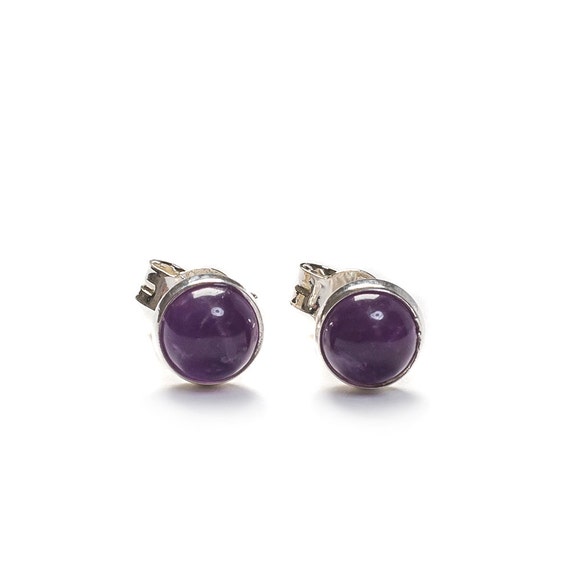 Henryka Amethyst & Silver Small Round Stud Earrings