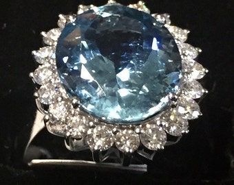 18K Acquamarine & Diamonds Ring March Birthstone