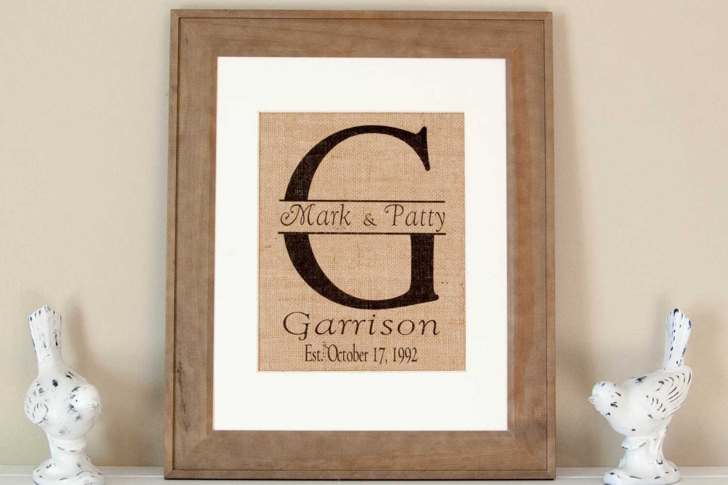 Personalized Burlap Print Monogrammed Wedding Gift