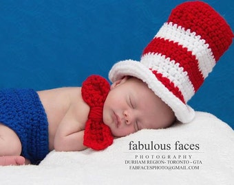 Newborn Dr Seuss hat and diaper cover- Newborn photography prop, newborn boy, newborn girl, crochet newborn hat, Dr Seuss hat outfit