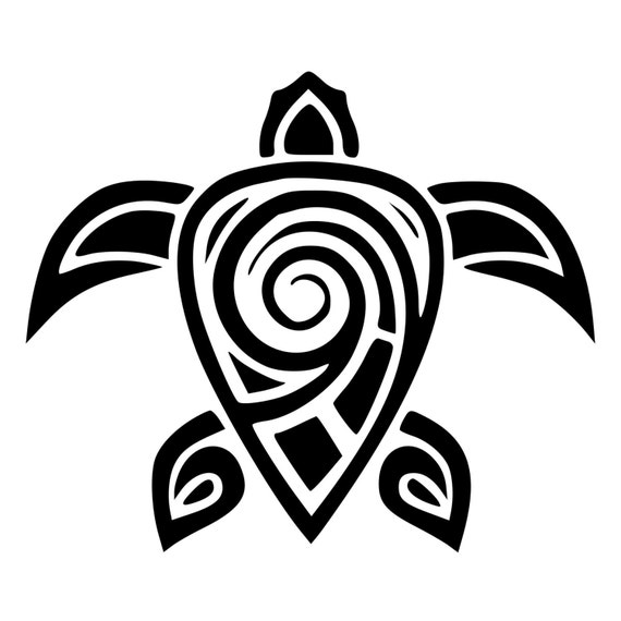 Swirly Hawaiian Tribal Turtle Die-Cut Decal Car Window Wall