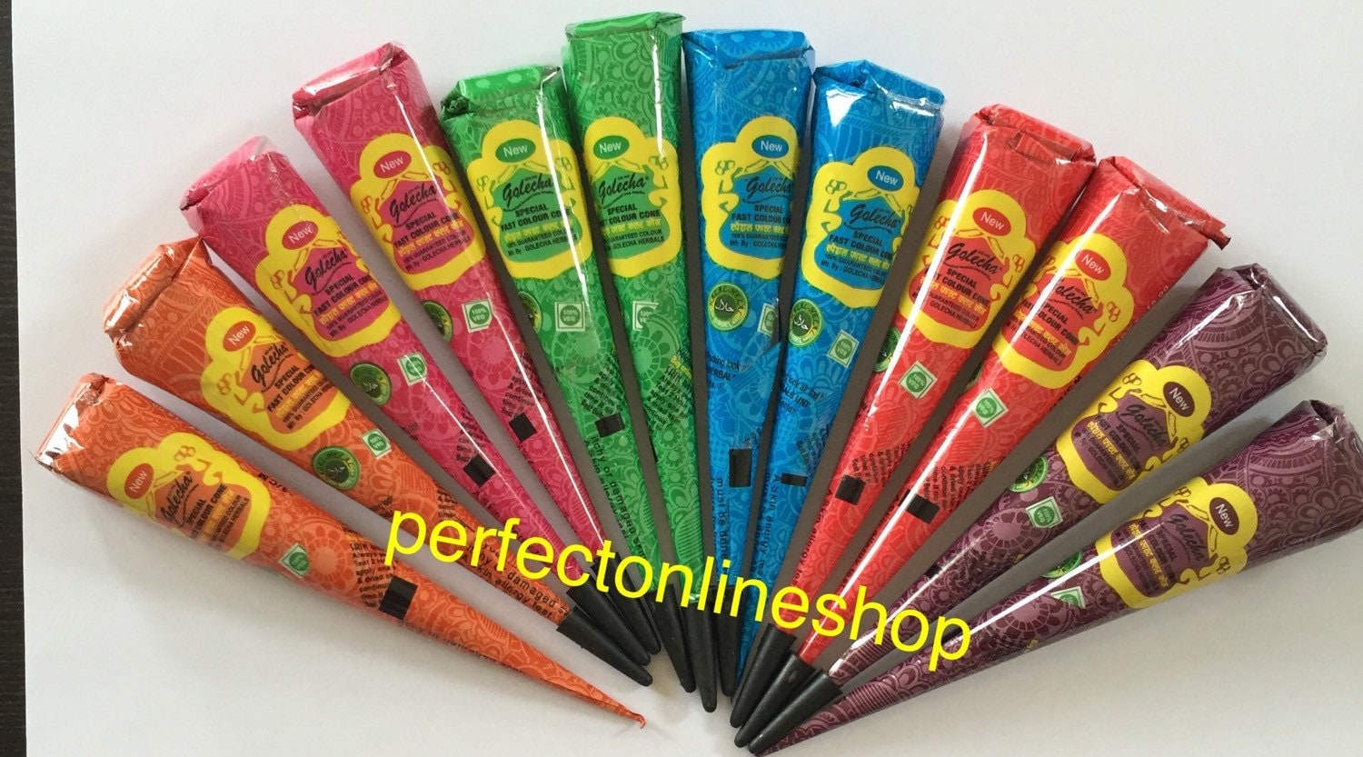 12 colored henna cones colored henna red orange magenta green