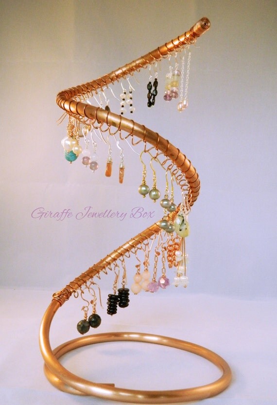 Copper Spiral Earring Display Stand by GiraffeJewelleryBox