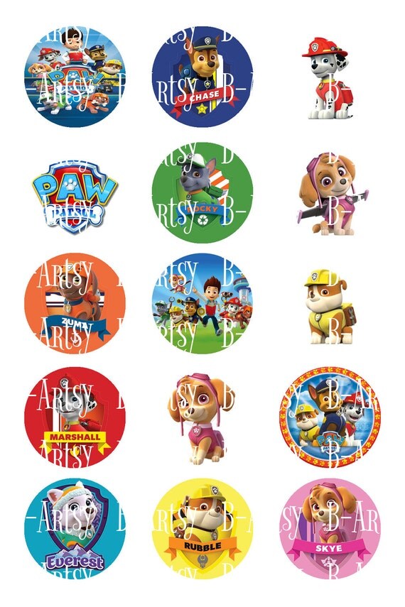 1 inch circles of Paw Patrol Bottle cap images Instant