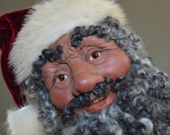 A hand sculpted, hand crafted Old World Black Santa figure- Treasury List Item