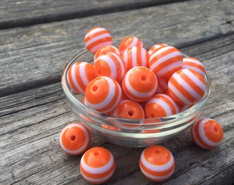 FREE SHIPPING 25- 10ct Orange Stripe Acrylic 20mm Beads, Orange Beads, Stripe Beads, Bead Supply, Halloween Beads, Thanksgiving beads