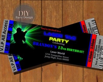 Laser Tag Ticket Birthday Invitation * Digital File Only * You Print