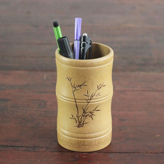 natural bamboo engraved pen holder elegant desk by misslovetat