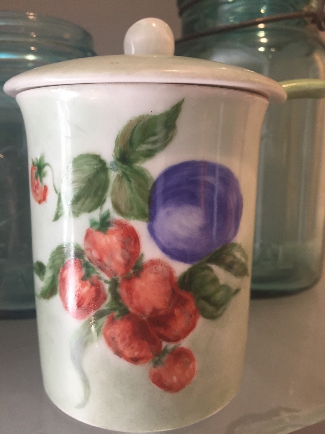 Vintage Porcelain Jam Jar/Jelly Jar Hand Painted Porcelain