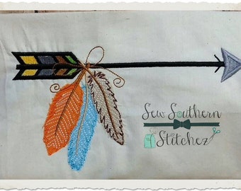 Arrow Embroidery Design with Feathers ~ Instant Download