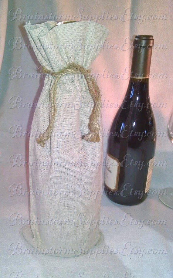 Linen Wine Bag with Jute Drawstring Blanks.