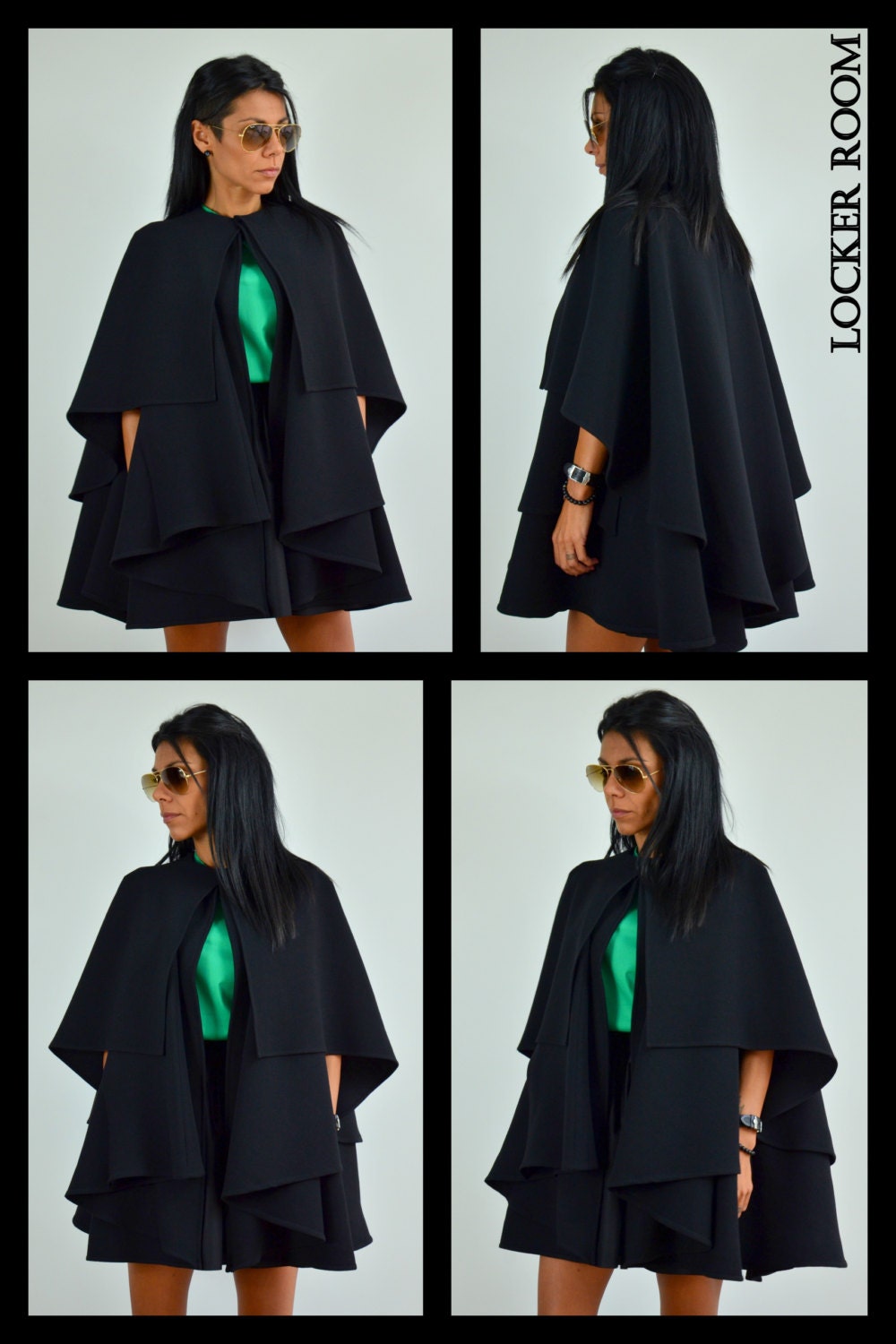 Cape Coat/Black winter coat / Winter cape / Black woman poncho
