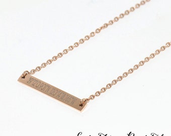 Dainty Roman Numeral Necklace, Dainty Personalized Gold Bar Silver Bar Necklace, Engraved Long Charm, Bridesmaid Gift