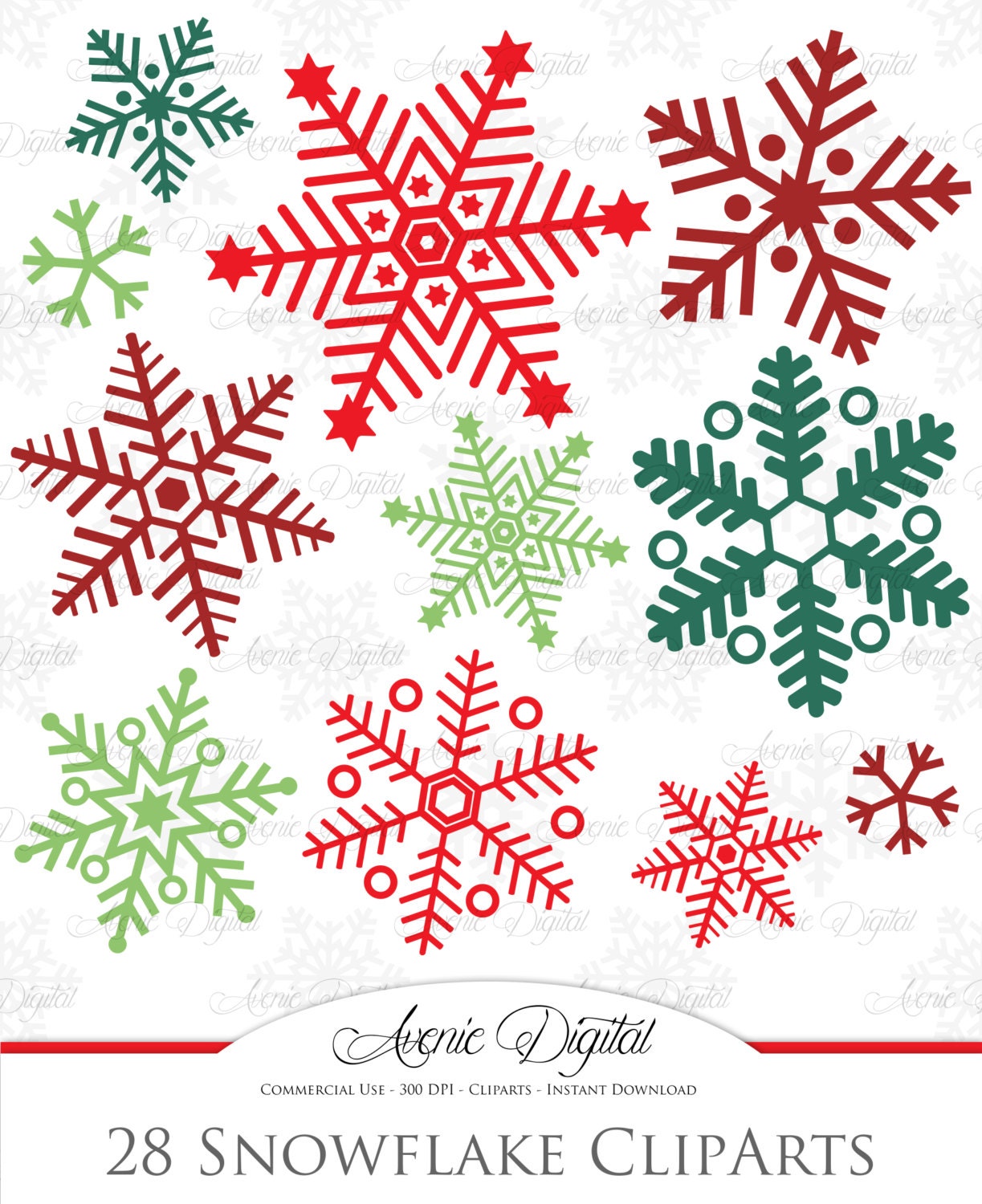 28 Christmas Snowflake Clipart Scrapbook printables holiday