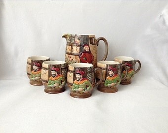 Beswick England Merry Wives Of Windsor Jug and 5 Mugs