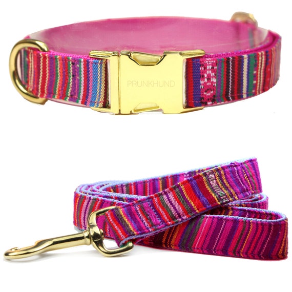 Dog collar MEXICO PINK hippie brass hardware