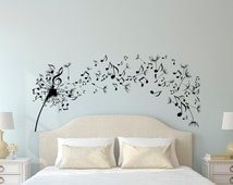Dandelion Wall Decal Bedroom- Music Note Wall Decal Dandelion Wall Art Flower Decals Bedroom Living