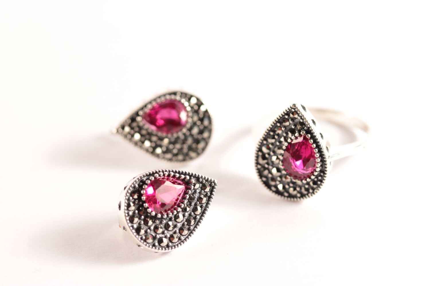 Turkish Jewelry Handmade Ruby Marcasite 925K by ISTANBULSILVERS