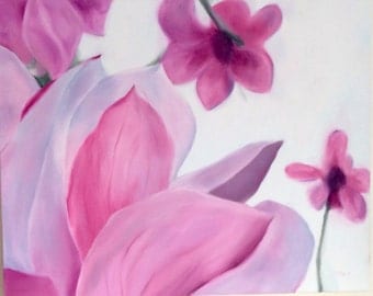 Original Magnolia Oil Painting on Canvas - Hand Painted - Ready to Hang