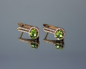 Peridot Earrings, Gemstone earrings, Green stone earrings, Everyday earrings, Birthstone earrings, Halo earrings, Pretty earrings