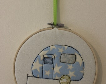 Retro Caravan in an Embroidery Hoop