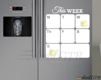 Fridge Calendar Decal - Fridge Dry Erase Weekly Planner Decal - Refrigerator White Board Decal - white vinyl calendar decal - D016