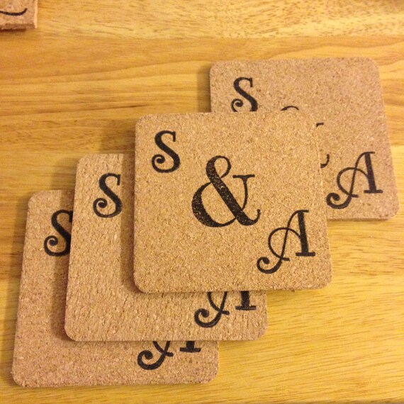 Items similar to Cork Coasters Personalized Set of 4black or blue ink