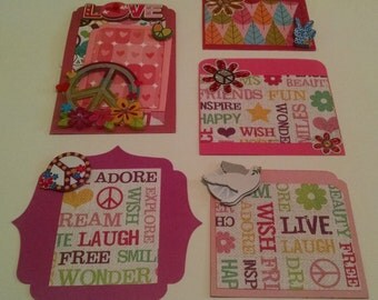 Pink Peace and Love Scrapbook Embellishment Set ~ 6 Piece Embellishment Set