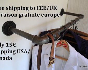 garment rack,Industrial Pipe Clothing Rack,Wall Mounted Rack,clothes pipe shelf,pipe clothes rack,steampunk rack,bookshelve, choose the wide